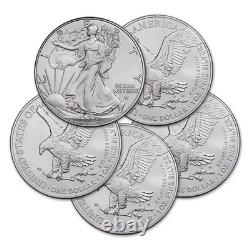 Ensemble de 5 pièces de monnaie American Eagle en argent fin 999 de 1 oz de 2024 $1 BU