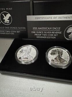 Ensemble de deux pièces d'une once en argent à l'effigie inversée American Eagle 2021 Designer Edition