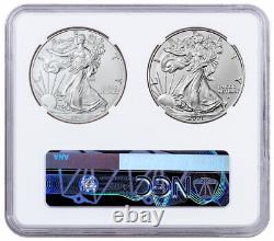 Ensemble de deux pièces de monnaie de 1 $ American Silver Eagle Type 1 et Type 2 NGC MS69 avec étiquette inversée de la marque 2.
