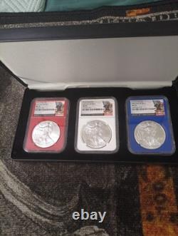 Ensemble de pièces d'argent américain 2016 - Première journée d'émission NGC MS70 étiquette R, W, B
