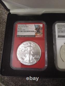 Ensemble de pièces d'argent américain 2016 - Première journée d'émission NGC MS70 étiquette R, W, B