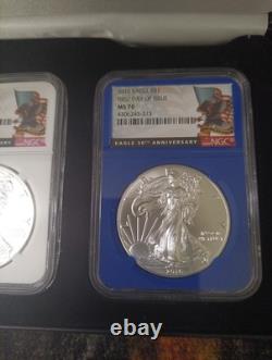 Ensemble de pièces d'argent américain 2016 - Première journée d'émission NGC MS70 étiquette R, W, B