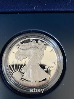 Ensemble de pièces d'argent du 25e anniversaire de l'Aigle américain de 2011 avec certificat d'authenticité Gem.