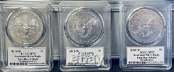 Ensemble de pièces de monnaie de la ville de 2018 W Mercanti FLAG Silver Eagle 3 pièces SP70 FDOI DCAM POP 40