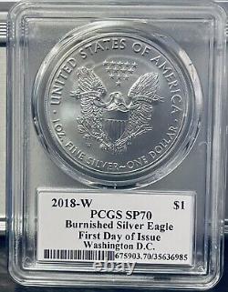 Ensemble de pièces de monnaie de la ville de 2018 W Mercanti FLAG Silver Eagle 3 pièces SP70 FDOI DCAM POP 40