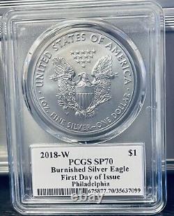 Ensemble de pièces de monnaie de la ville de 2018 W Mercanti FLAG Silver Eagle 3 pièces SP70 FDOI DCAM POP 40