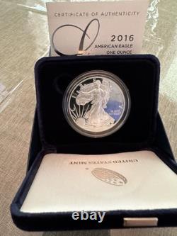 Ensemble de pièces en argent américain Silver Eagle Proof 2016-2024. OGP Type1&2 bord lettre 2016