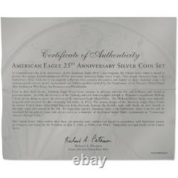 Ensemble de pièces en argent du 25e anniversaire de l'Aigle américain 2011 avec certificat d'authenticité SKUCPC7073