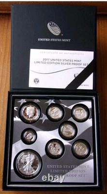 Ensemble de pièces en argent en édition limitée 2017 de la Monnaie américaine 8 pièces Aigle en argent américain COA