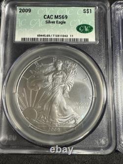 Ensemble de trois aigles en argent 1989 S, 2006, 2009 tous gradés MS 69 très beaux