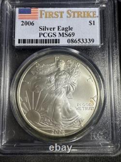 Ensemble de trois aigles en argent 1989 S, 2006, 2009 tous gradés MS 69 très beaux