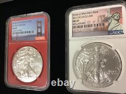 Ensemble de trois pièces d'argent American Eagle Mystery Mint $1 de 2016/2017 - Philadelphie et West Point