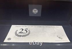 Ensemble du 25e anniversaire de 5 pièces Silver Eagle 2011 avec boîte et certificat d'authenticité, PR, Rev PR, S, W, P #X8