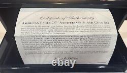 Ensemble du 25e anniversaire de 5 pièces Silver Eagle 2011 avec boîte et certificat d'authenticité, PR, Rev PR, S, W, P #X8
