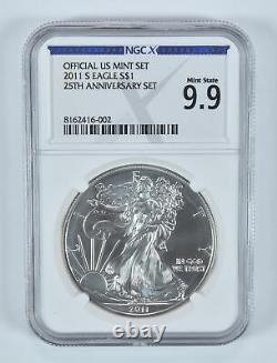 Ensemble du 25ème anniversaire de l'Aigle en argent américain 2011-S État de frappe 9.9 NGC X NGCX