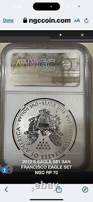 Ensemble officiel de la Monnaie américaine rare 2012-S Reverse Proof Silver Eagle PF-70 NGC - sans défaut