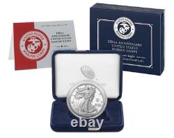 Épreuve d'argent américain Eagle 2025 - Boîte et certificat d'authenticité du 250e anniversaire du Corps des Marines