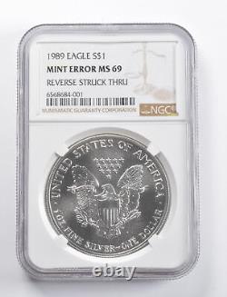 Erreur De Menthe Ms69 1989 American Silver Eagle Rev Struck Thru Ngc 5808