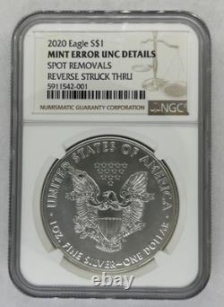 Erreur de frappe 2020 ASE NGC sur le revers, entaille entre le D de UNITED et l'aile de l'aigle