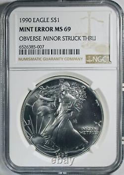 Erreur de frappe de l'aigle en argent américain de 1990 NGC MS-69