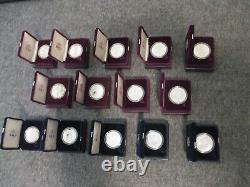 LOT-14 PIECES EN ARGENT PROOF AMERICAN EAGLE US MINT 1986-2000 - MANQUE 96/99 (2-90s)