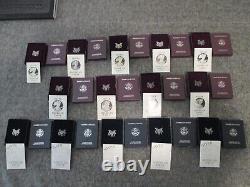LOT-14 PIECES EN ARGENT PROOF AMERICAN EAGLE US MINT 1986-2000 - MANQUE 96/99 (2-90s)