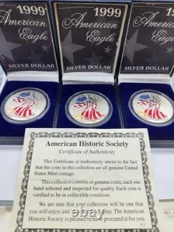 LOT DE (3) Pièces American Eagle Colorisées 1999 de 1 oz. 999 Argent Fin avec COA