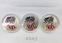 LOT DE (3) Pièces American Eagle Colorisées 1999 de 1 oz. 999 Argent Fin avec COA