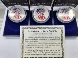 LOT DE (3) Pièces American Eagle Colorisées 1999 de 1 oz. 999 Argent Fin avec COA