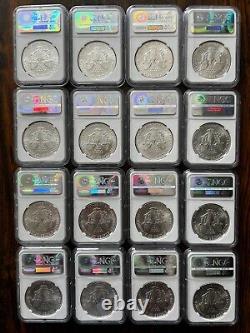 LOT de 16 Aigles américains en argent de 1986, évalués NGC, dont 13 en MS69 et 3 en MS68