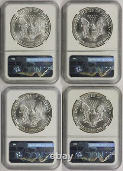 Lot 4 Pièces 1992 American Silver Eagle 1 $ MS 69 NGC