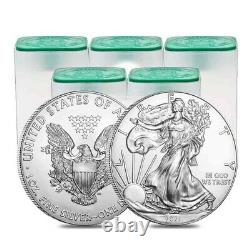 Lot De 100 2021 1 Oz Silver American Eagle $1 Coin Bu (5 Roll, Tube Of 20)