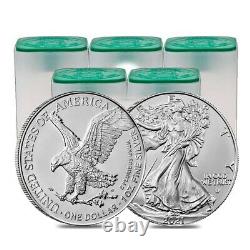 Lot De 100 2021 1 Oz Silver American Eagle $1 Coin Bu Type 2 5 Rouleau, Tube De