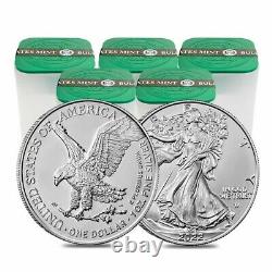 Lot De 100 2022 1 Oz Silver American Eagle $1 Coin Bu (5 Roll, Tube De 20)