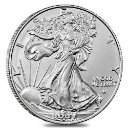 Lot De 100 2022 1 Oz Silver American Eagle $1 Coin Bu (5 Roll, Tube De 20)