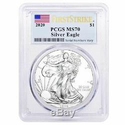 Lot De 10 2020 1 Oz D'argent American Eagle $ 1 Coin Pcgs Ms 70 Fs (étiquette Flag)