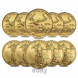 Lot De 10 2021 1/10 Oz Gold American Eagle $5 Coin Bu