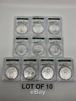 Lot De 10 Coins- 2020 (p) American Silver Eagle Pcgs Ms70 D'urgence Philadelphie