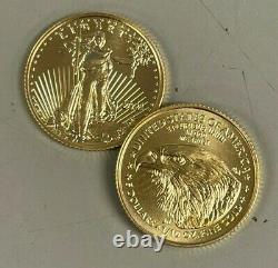 Lot De 10 Gold 2021 Gold 1/10 Oz American Eagle 5 $ Us Mint Type 2 Design Coins