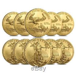 Lot De 10 Onces D'or 2019 Américain 1 Aigle 50 $ Coin Bu
