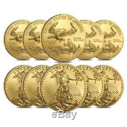 Lot De 10 Onces D'or 2019 Américain 1 Aigle 50 $ Coin Bu