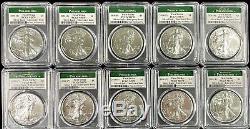 Lot De 10 X 2020 P Émission D'urgence Américaine Silver Eagle First Strike Pcgs Ms 70