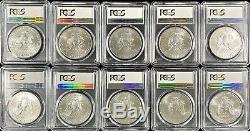 Lot De 10 X 2020 P Émission D'urgence Américaine Silver Eagle First Strike Pcgs Ms 70