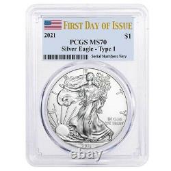 Lot De 20 2021 1 Oz Silver American Eagle Coin Pcgs Ms 70 Premier Jour D’émission