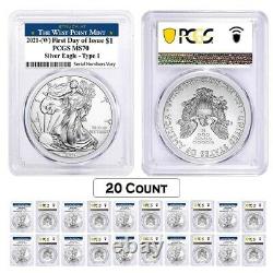 Lot De 20 2021 (w) 1 Oz Argent American Eagle Coin Pcgs Ms 70 Fdoi West Point