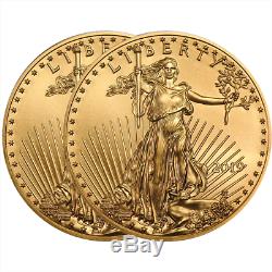 Lot De 2 2019 $ 10 American Gold Eagle 1/4 Oz Brillant Non Circulé