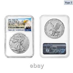 Lot De 2 2021 1 Oz Silver American Eagle Type 2 Ngc Ms 70 Fdoi (étiquette Eagle)