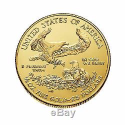 Lot De 2 $ 25 1/2 Oz Américaine Gold Eagle (date Aléatoire) Bu