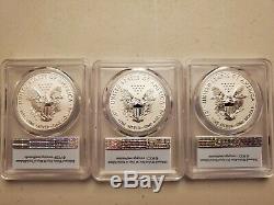 Lot De 3 2019-s Silver Eagle Enhanced Proof Inverse Pr70 First Strike Pcgs Withcoa