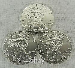 Lot De 3 2020 1 Oz. American Silver Eagle $1 Pièces Gem Bu
